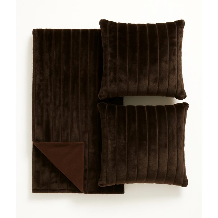 Bont Plaid XXL Sabel Bruin - Bedsprei 220X240cm + 2x Kussen 45x45cm - Set - Warm en Zacht